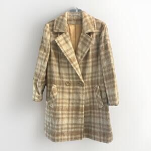 Vintage 1970s 80s Denise for Windermere Plaid Wool Mohair Full Overcoat USA M/L*
